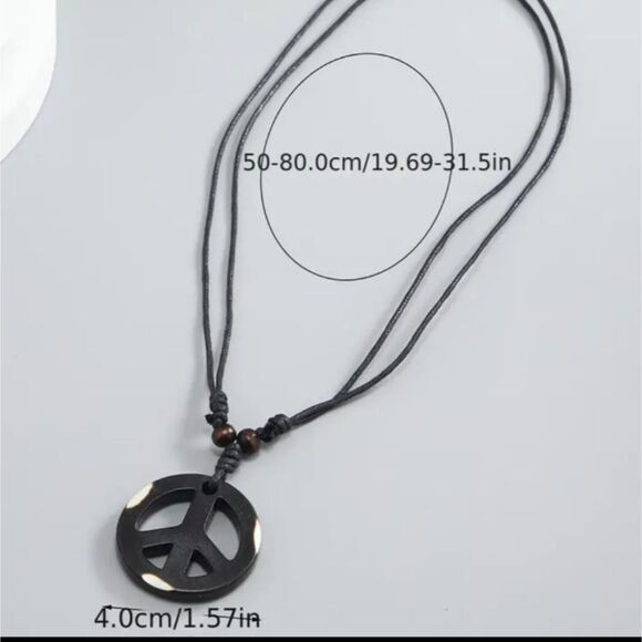 black peace sign necklace tranquility pendant adjustable sized necklace - Picture 2 of 4